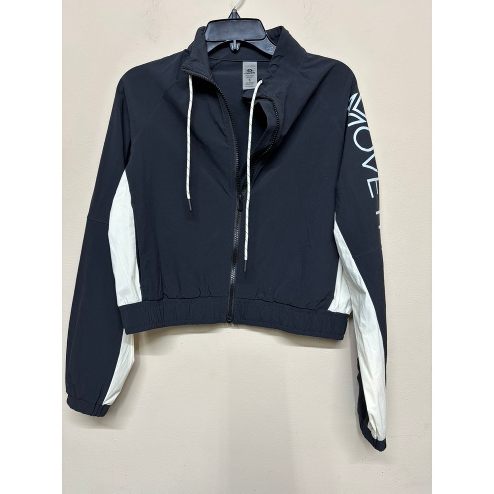Mono B Cropped‎ Athletic Jacket Black White Zip Front Stretch Womens Small Gym